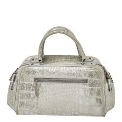 Pre Owned حقيبة ساتشل فيرساتشي جلد نقشة التمساح فضي 