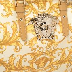 Pre Owned Versace Mustard/Beige Printed Coated Canvas and Leather Medusa Boston Bag