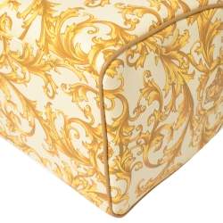 Pre Owned Versace Mustard/Beige Printed Coated Canvas and Leather Medusa Boston Bag