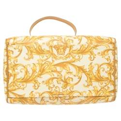 Pre Owned Versace Mustard/Beige Printed Coated Canvas and Leather Medusa Boston Bag