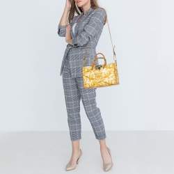 Pre Owned Versace Mustard/Beige Printed Coated Canvas and Leather Medusa Boston Bag