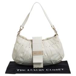 مملوكة مسبقًا Versace White Pleated Leather Studded Hobo