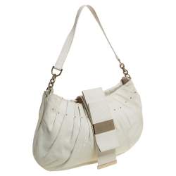 مملوكة مسبقًا Versace White Pleated Leather Studded Hobo