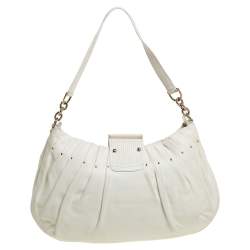 مملوكة مسبقًا Versace White Pleated Leather Studded Hobo