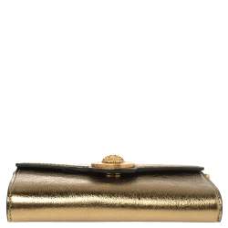 Pre Owned Versace Metallic Gold Leather Medusa Wallet on Chain