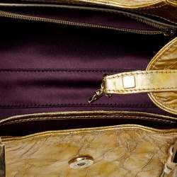 Pre Owned Versace Metallic Gold Crinkled Leather Satchel
