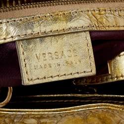 Pre Owned Versace Metallic Gold Crinkled Leather Satchel