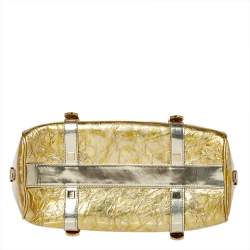 Pre Owned Versace Metallic Gold Crinkled Leather Satchel