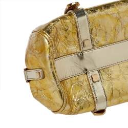 Pre Owned Versace Metallic Gold Crinkled Leather Satchel