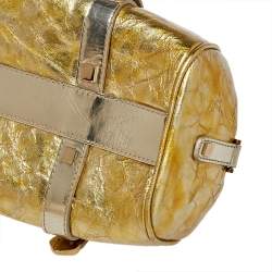 Pre Owned Versace Metallic Gold Crinkled Leather Satchel