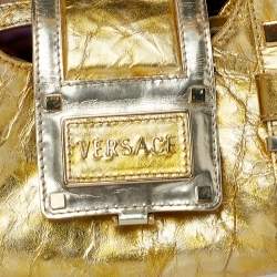 Pre Owned Versace Metallic Gold Crinkled Leather Satchel