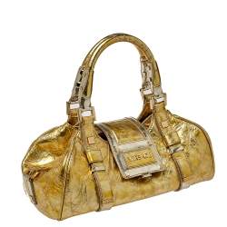 Pre Owned Versace Metallic Gold Crinkled Leather Satchel
