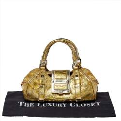 Pre Owned Versace Metallic Gold Crinkled Leather Satchel