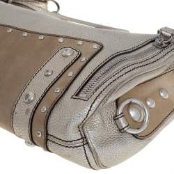 Versace Gold/Beige Leather and Suede Studded Hobo
