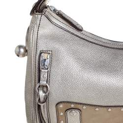 Versace Gold/Beige Leather and Suede Studded Hobo