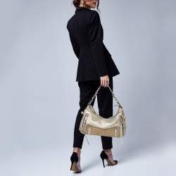 Versace Gold/Beige Leather and Suede Studded Hobo