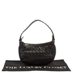 Pre Owned حقيبة فيرساتشي باغويت جلد نقشة شعار الماركة بارز أسود مرصعة صغيرة