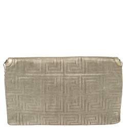 Pre Owned حقيبة كلتش فيرساتشى إينفيلوب جيانى كوتور قماش ذهبى سلسلة