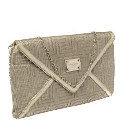 Pre Owned حقيبة كلتش فيرساتشى إينفيلوب جيانى كوتور قماش ذهبى سلسلة