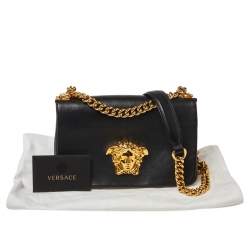 Pre Owned Versace Black Leather Palazzo Flap Chain Shoulder Bag