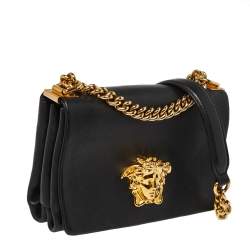 Pre Owned Versace Black Leather Palazzo Flap Chain Shoulder Bag