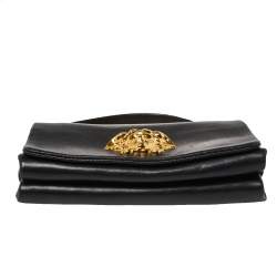 Pre Owned Versace Black Leather Palazzo Flap Chain Shoulder Bag