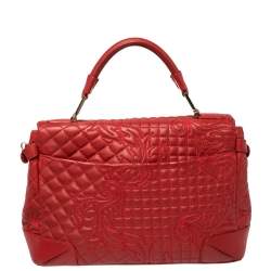 Versace Red Quilted Leather Altea Barocco Vanitas Top Handle Bag 