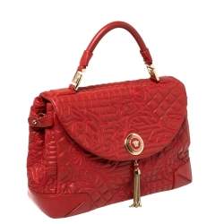 Versace Red Quilted Leather Altea Barocco Vanitas Top Handle Bag 