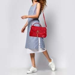 Versace Red Quilted Leather Altea Barocco Vanitas Top Handle Bag 
