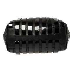 مملوكة مسبقًا حقيبة هوبو فيرساتشي مزينة شعار الماركة جلد مخطط و جلد لامع أسود