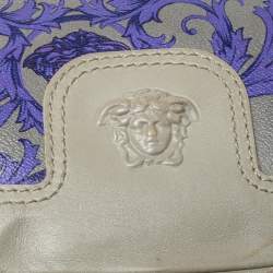 مملوكة مسبقًا Versace Grey/Blue Majolica Print Leather Hobo 