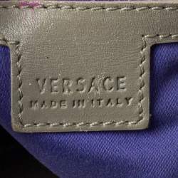 مملوكة مسبقًا Versace Grey/Blue Majolica Print Leather Hobo 