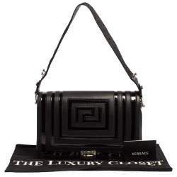 Versace Black Quilted Patent and Leather Flap Shoulder Bag