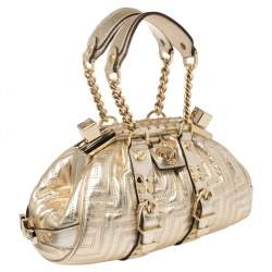مملوكة مسبقًا Versace Gold Quilted Leather Mini Madonna Frame Bag