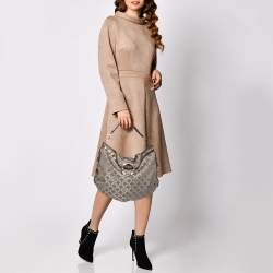 مملوكة مسبقًا حقيبة هوبو فيرساتشي حافة جلد وكانفاس شهير رمادي ميتالك