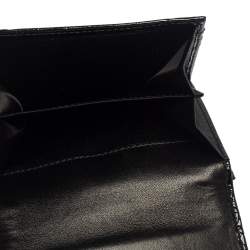 Pre Owned Versace Black Signature Nylon and Croc Embossed Patent Leather Flap Compact Wallet