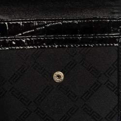 Pre Owned Versace Black Signature Nylon and Croc Embossed Patent Leather Flap Compact Wallet