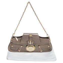 Pre Owned Versace Metallic Embossed Leather Icon Flap Chain Clutch