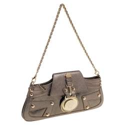 Pre Owned Versace Metallic Embossed Leather Icon Flap Chain Clutch