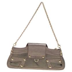 Pre Owned Versace Metallic Embossed Leather Icon Flap Chain Clutch