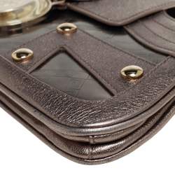 Pre Owned Versace Metallic Embossed Leather Icon Flap Chain Clutch