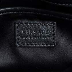 Pre Owned Versace Black Leather and Patent Leather Chain Flap Shoulder Bag