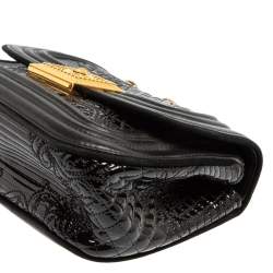 Pre Owned Versace Black Leather and Patent Leather Chain Flap Shoulder Bag