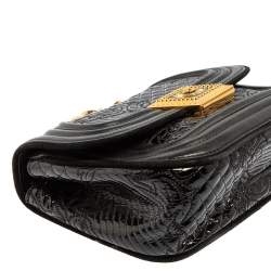 Pre Owned Versace Black Leather and Patent Leather Chain Flap Shoulder Bag