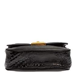 Pre Owned Versace Black Leather and Patent Leather Chain Flap Shoulder Bag
