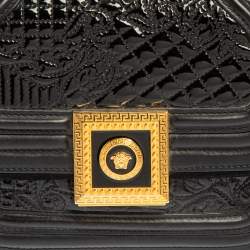 Pre Owned Versace Black Leather and Patent Leather Chain Flap Shoulder Bag