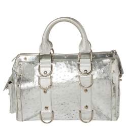مملوكة مسبقًا Versace Silver Ostrich Embossed Leather Snap Out Of It Satchel