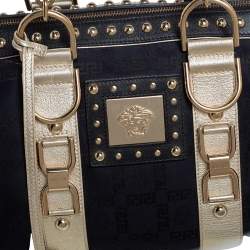 Pre Owned Versace Black Monogram Fabric and Leather Snap Out Of It Satchel