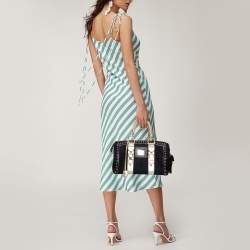 Pre Owned Versace Black Monogram Fabric and Leather Snap Out Of It Satchel