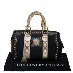 Pre Owned Versace Black Monogram Fabric and Leather Snap Out Of It Satchel